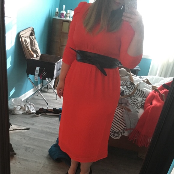 H&M Red-Orange Smocked Midi Dress - Picture 1 of 4